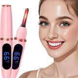 LumaCurl™ heated lash curler – official image with model, digital display, and pink color